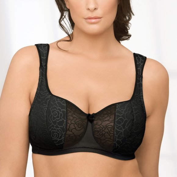 Glamorise 38D NATURAL-WIRE Demi Bra Stretch-Back WIDE~CUSHIONED~STRAPS Black NEW - Picture 8 of 12